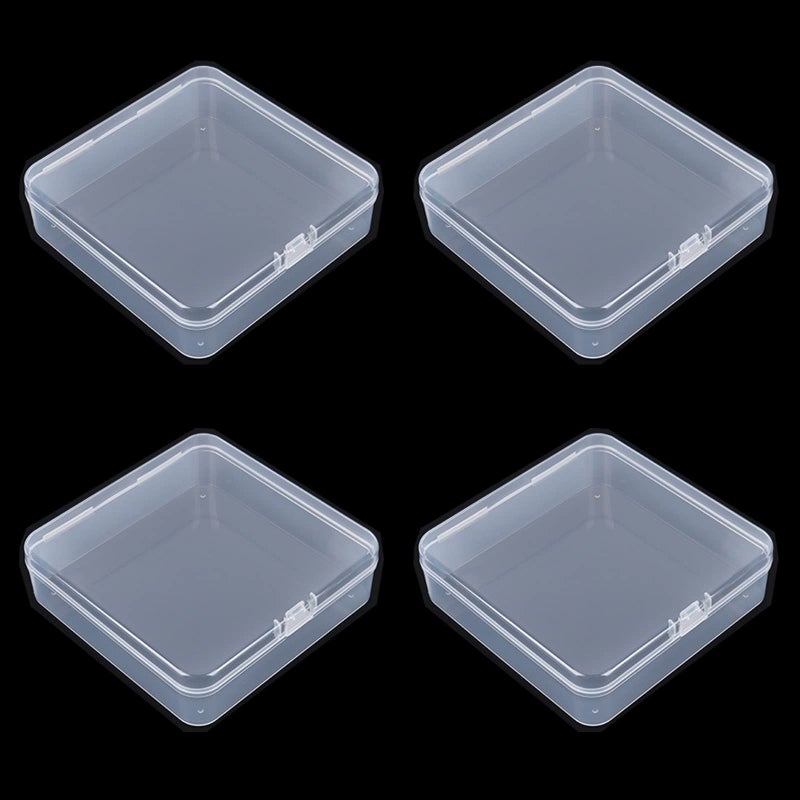 Goodma 4 Pieces Square Empty Mini Clear Plastic Organizer Storage Box Containers with Hinged Lids for Small Items and Other Craft Projects (4.92 x 4.92 x 1.38 inch) - Image 1